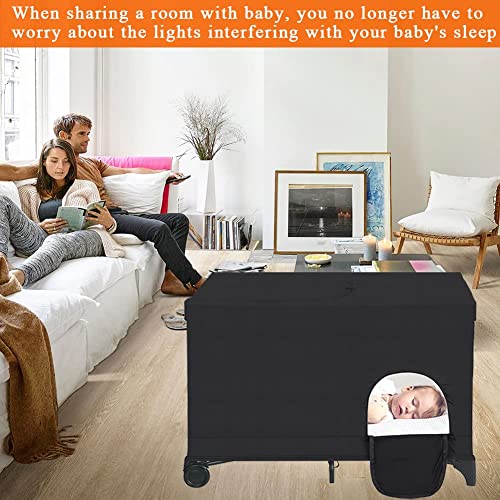 Elefama Blackout Cover for Pack N Play Blackout Tent Travel Crib Canopy Blackout Cover Breathable Stretchy Portable Blacko...