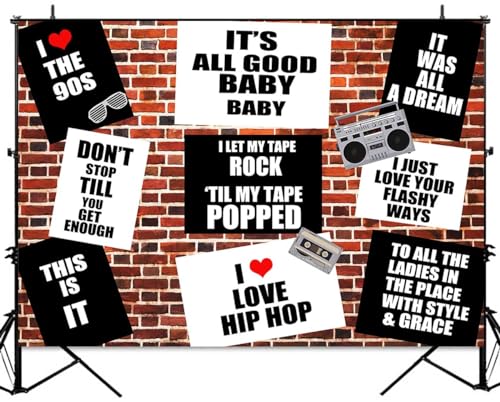 Sensfun Hip Hop 90s Theme Backdrop Retro Red Brick Wall Photography Background Back To The 90s Birthday Decorations Rap Mu...