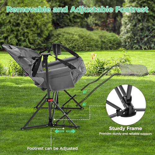 Ainfox Hammock Camping Chair with Footrest, Foldable Portable Rocking Chairs for Adults Swinging Camp with Cup Holder Pill...