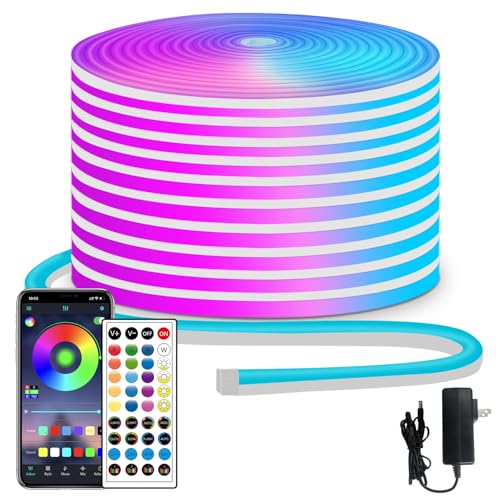 segrass 50ft RGB LED neon Rope Lights LED neon Strip Lights with Remote Control/APP Control IP65 24V Waterproof Flexible N...