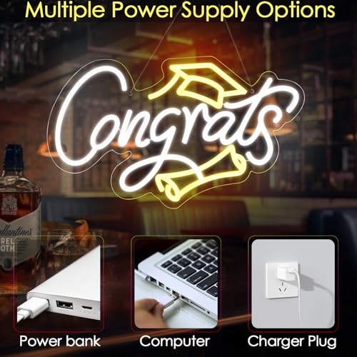 KHK Congrats Neon Sign LED Light Up Dimmable for Wall Decor Party Photos Class of 2025 Celebrations Graduation Gift USB Li...
