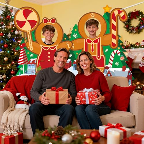 Christmas Gingerbread Man Photo Prop Background Banner Christmas Photo Door Banner Decorations Gingerbread Booth Prop Part...
