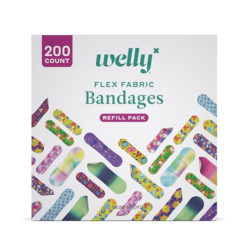 Welly Bandage Refill Ready Pack | FSA Eligible | Adhesive Flexible Fabric Bandages | Bulk Assorted Shapes and Patterns for...