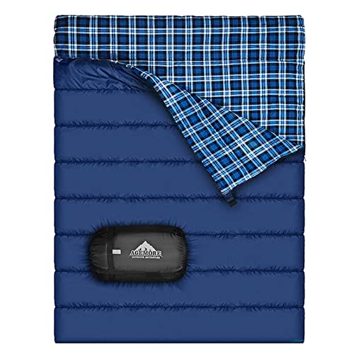 AGEMORE Cotton Flannel Double Sleeping Bag for Camping, Backpacking Or Hiking. Queen Size 2 Person Waterproof Sleeping Bag...