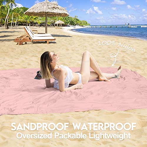 BYDOLL Nylon Beach Blanket Waterproof Sandproof Oversized 7'x7' Suits 1-5 Adults Sand Free Extra Large Blanket Lightweight...