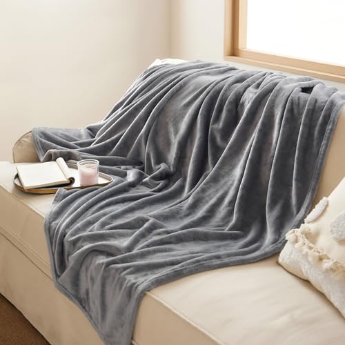 Bedsure GentleSoft Fleece Blanket Twin Size Grey - 300GSM Lightweight Plush Fuzzy Cozy Soft Warm Blanket for Bed, Sofa, Co...