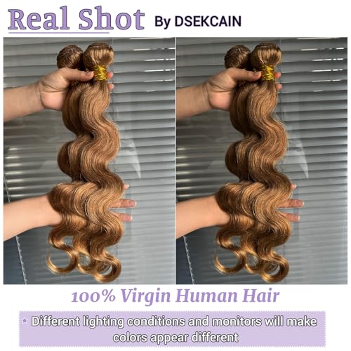 27# Honey Blonde Body Wave Bundles 100% Real Human Hair Bundles 12 14 16 Inch For Quick Weave Double Weft Can Be Dyed and Restyled