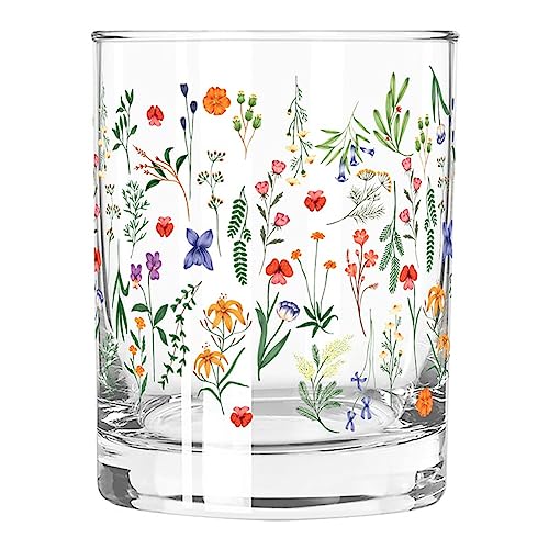 Slant Party Supplies Whiskey Glasses - Double Old Fashioned Cocktail Glass, 12-Ounce, Boho Flowers