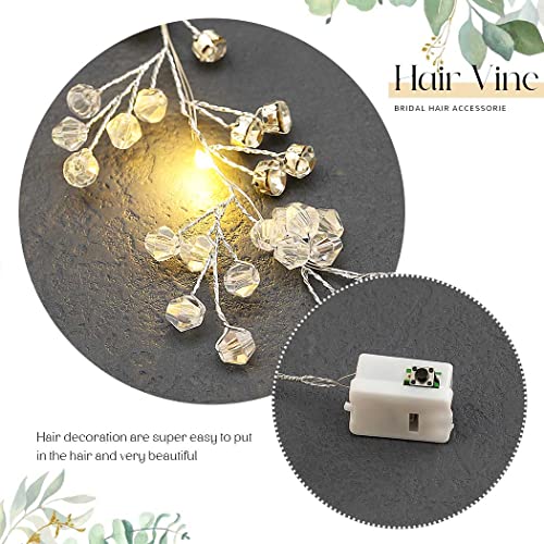 Yean Led Bride Wedding Hair Vine Long Light Up Bridal Headband Silver Crystal Hair Accessories Crystal Costume Party Headp...
