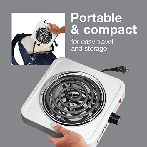 Proctor Silex Portable Electric Stove, Stainless Steel Single Burner Cooktop, Compact, Adjustable Temperature Hot Plate, 1...
