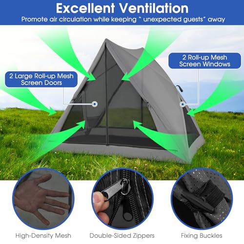 Goplus Pop-up Camping Tent 2-3 Person, 360° One-Way See-Through Family Tent, Waterproof Windproof 4-Season Shelter Tent w/...