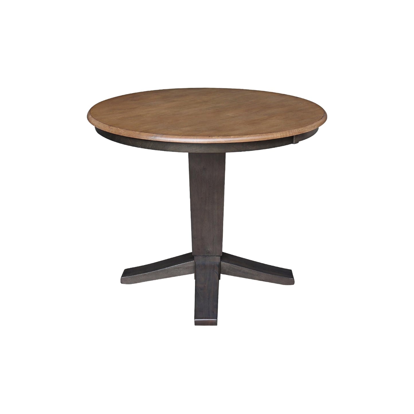 IC INTERNATIONAL CONCEPTS 36" Solid Wood Round Top Pedestal Dining Table in Hickory/Washed Coal