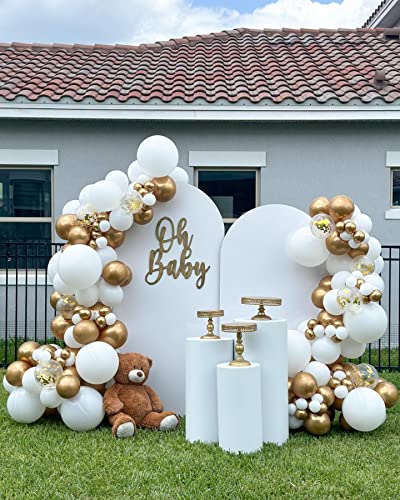 White and Gold Confetti Latex Balloons, 50 Pack 12 inch gold and white Party Balloons with Ribbons for Birthday Graduation...