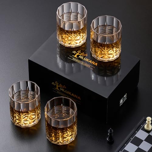 Hlukana Unbreakable Plastic Whiskey Glasses Set of 6, 14 Oz Old Fashioned Glasses for Scotch Cocktail Rum Bourbon Vodka Li...