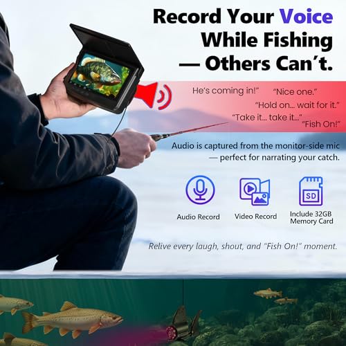 2026 𝐍𝐄𝐖 [Audio+Video Record] HD1080P Ice Fishing Camera w/DVR 32GB, 10000mAh, 5'' OLED, Ice Fishing Camera Underwater ...