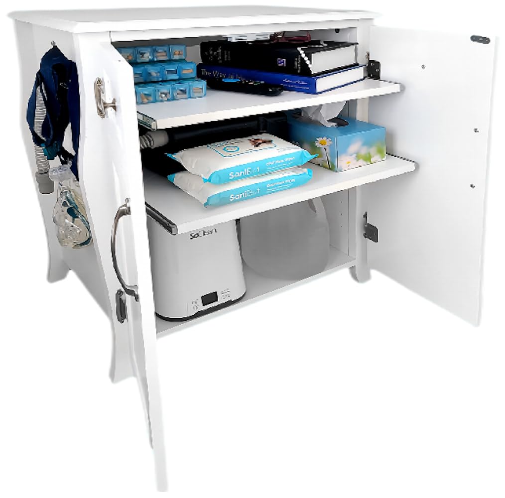 Northwood Calliger Bedroom CPAP Nightstand with Drawers for CPAP Accessories & Machine - Sleek Wooden Night Stand with CPAP Hose Holder Bed Side Table with Storage (White)