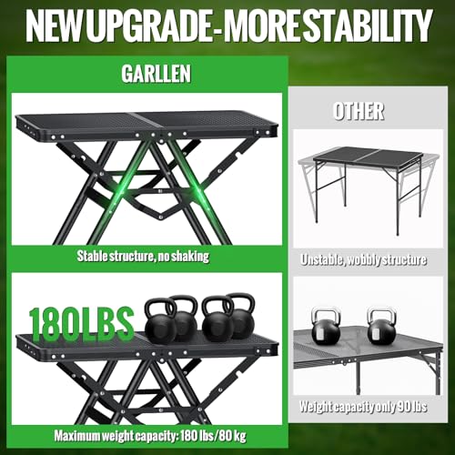 GARLLEN Folding Grill Table, Portable Camping Table with Heat-Resistant Mesh Tabletop, 3 Adjustable Height Aluminum Cookin...