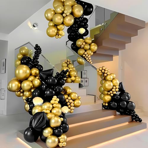 LYNSP Black and Gold Balloons 100 Pack 12 Inch Metallic Chrome Black Gold Latex Helium Balloons for Birthday Wedding Chris...