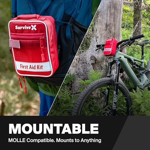 SurviveX Small First Aid Kit for Car, Travel & Home - Emergency Kit for Hiking, Camping, Backpacking and Outdoors - Includ...