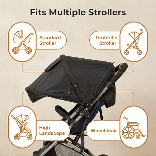 Baby Stroller Sun Shade Cover Stroller Sun Canopy Awning for Pram Pushchair Buggy Parasol Sun Umbrella with Pockets Mesh W...