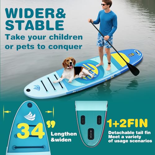 AISUNSS 11' x 34'' SUP Board All Around Board Premium SUP, Yoga Board with SUP Accessories Include Non-Slip mat, Waterproo...