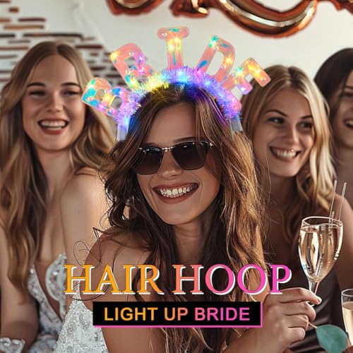 JEAIRTS Light Up Bride Headband Glowing BRIDE Letter Hair Band Led Bachelorette Party Hair Accessories for Women