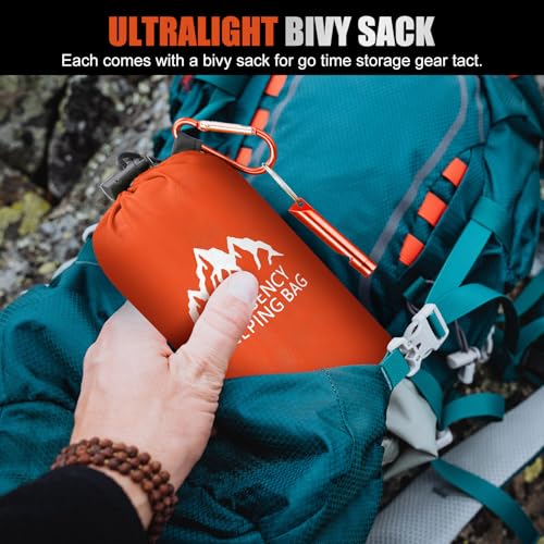 Oudain 6 Pcs XL Emergency Sleeping Bag 94.5" x 49.2" Waterproof Survival Sleeping Bag with Whistle Carabiner Portable Ther...