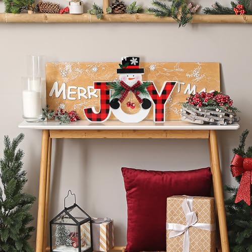 Christmas Table Decorations Wooden Joy Table Centerpieces Snowman Table Sign Standing Tabletop Merry Christmas Decoration ...