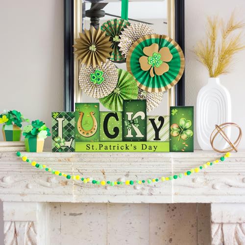 Valentine's Day & St. Patrick's Day Wooden Table Sign - LUCKY LOVE Reversible Tabletop Decor - Rustic Double-Sided Differe...