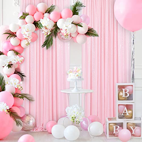 Pink Sequin Backdrop Curtains 2 Pieces 2ftx8ft Photography Background Party Curtain Glitter Wedding Backdrop Fabric for Ch...