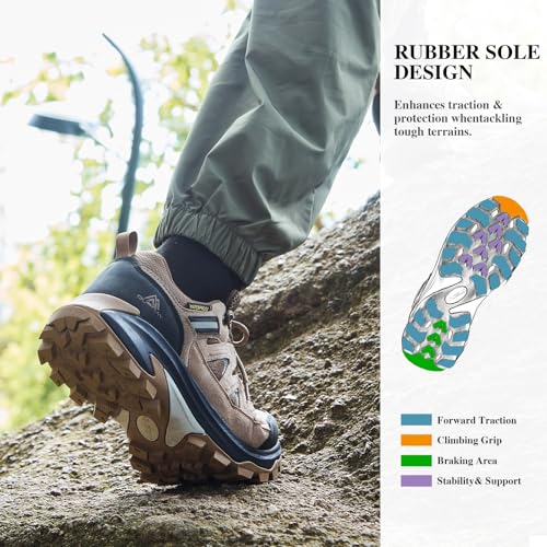Queday Waterproof Hiking Shoes for Women Men Non Slip Leather Outdoor Backpacking Shoes All Terrain Lug Sole Camping Climb...