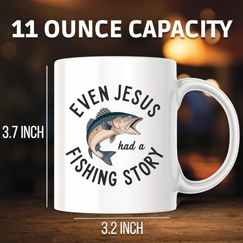 Even Jesus Had A Fishing Story Mug - 11 Ounce Coffee Mug - Religious Family Fish Camping - Premium Quality Ceramic - Desig...