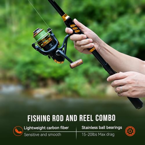 THKFISH Fishing Rod and Reel Combo with Backpack, Telescoping Fishing Pole Spinning Reel Kit with Fishing Lures, Pliers an...