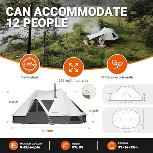 KingCamp Canvas Bell Yurt Tents, 4 Seasons Large Waterproof & Windproof Luxury Glamping Tent w/Stove Jack for Family Outdo...