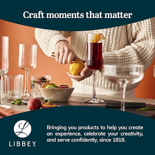 Libbey Paneled Highball Glasses Set of 6, 17 Oz Fine Ribbed Line Whiskey Glasses Set, Dishwasher Safe Highball Champagne G...