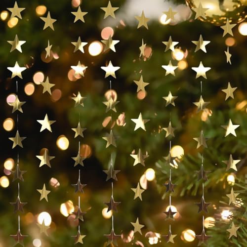 Rypyp 105Feet Gold Star Garland Hanging Graduation 2026 Party Supplies Decor- Golden Star Double Side Twinkle Paper Stars ...