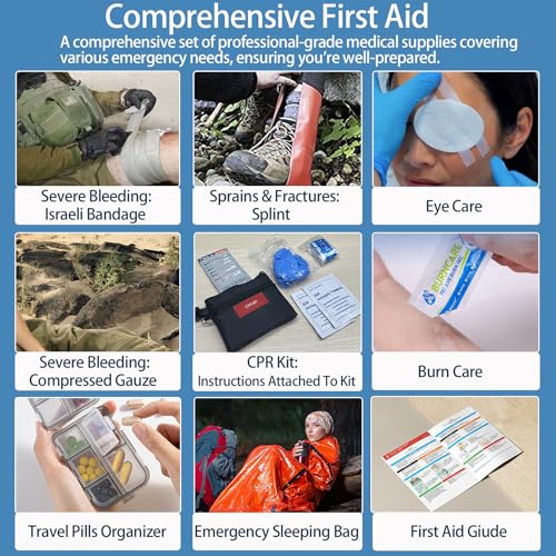 Comprehensive First Aid Kit for Home, Premium Emergency Trauma Kits with Shoulder Strap for Car Camping Gear, Waterproof S...
