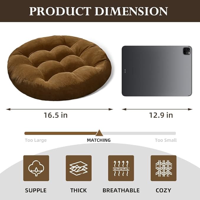 Gfobip Meditation Floor Pillow Set of 2 Large Round Floor Cushions for Adults Tufted Corduroy Floor Seat Pillows Cushion for Living Room,Dark Grey 16.5" Lx16.5 Wx3 H