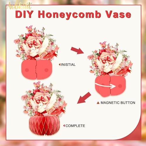 Aobkiat Valentines Day Red Party Decorations Centerpieces,Large Vase-Shaped Honeycomb Paper Decoration with Glitter Edge f...