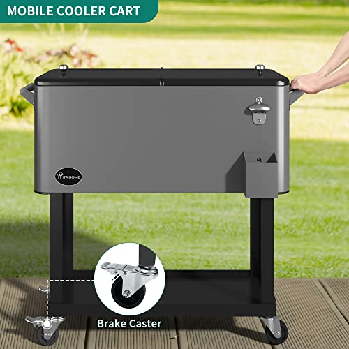 YITAHOME 80 Quart Patio Cooler Cart with Bottle Opener Drainage, Portable Rolling Beverage Cart for Outdoor Drink Cooler, ...
