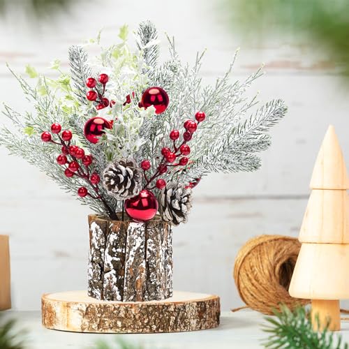 2 Pack Christmas Table Decorations, 14 Inch Christmas Centerpiece Small Potted Christmas Tree with Lights, Pine Cones and ...