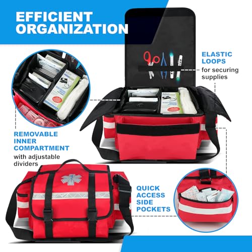 Primacare Fully Stocked Reflective Trauma Bag - 17" x 9" x 7" First Aid Responder Emergency Medical Supplies Kit, Professi...