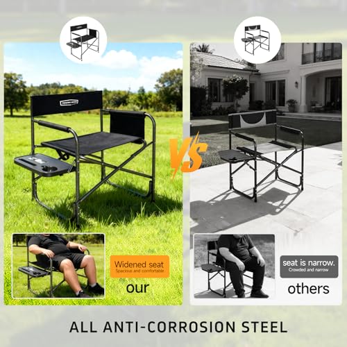 YOUNG WOOD Camping Directors Chair, Lightweight Oversized Portable Folding Chair with Side Table and Storage Pockets for O...