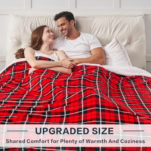 OCTROT Sherpa Fleece Blanket,Checkered Red Throw Blanket for Women Mom Girls Grandma Dad, Soft Winter Warm Plaid Thick Bla...