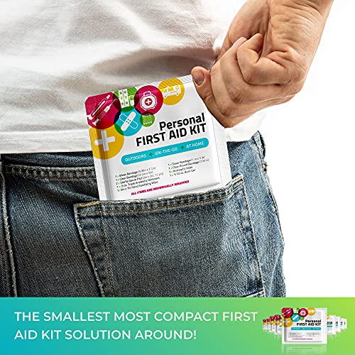 First Aid Emergency Medical Kit Mini and Travel Size - 10 Pack | Great for Kids, Schools, Business, Hiking, Camping | Woun...