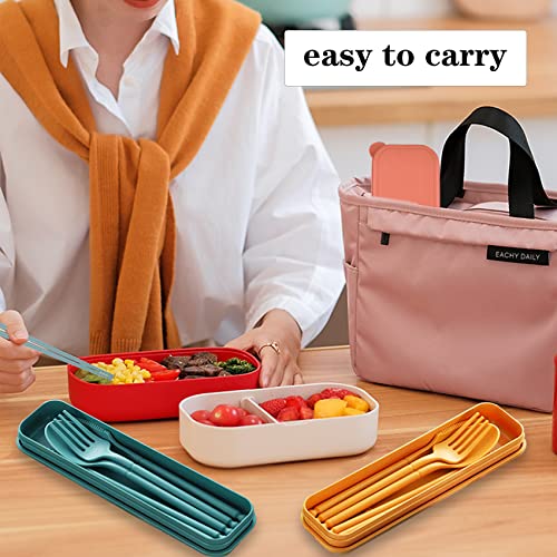 Travel Utensils with Case, Rrusable Utensils Set with Case, Plastic Cutlery Set Forks Spoon Tableware, Portable Camping Cu...