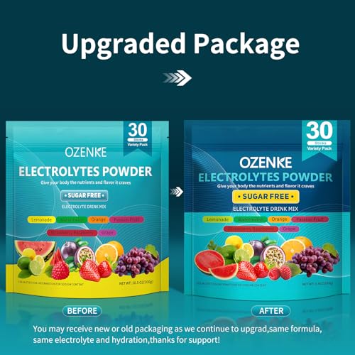 OZENKE Electrolytes Powder Packets, 30 Sticks Hydration Packets Sugar Free, Electrolyte Drink Mix Travel Electrolyte Packe...