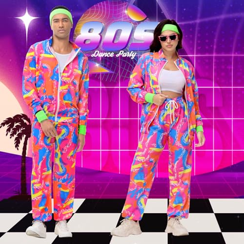 Tosjack 80s Outfit for Men Women,Neon Retro Tracksuit 90s Windbreaker Costume,Hip Hop Party Workout Track Suit Clothing