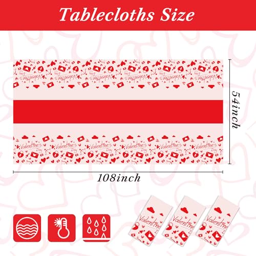 Childom Valentines Day Tablecloth for Valentines Day Decorations Party,3 Pack Disposable Plastic Valentines Table Cloths 5...