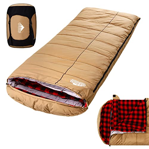 AGEMORE 0 Degree Canvas Sleeping Bag for Adults, Cotton Flannel Sleeping Bag for Winter Camping, Fishing, Hunting or Trave...